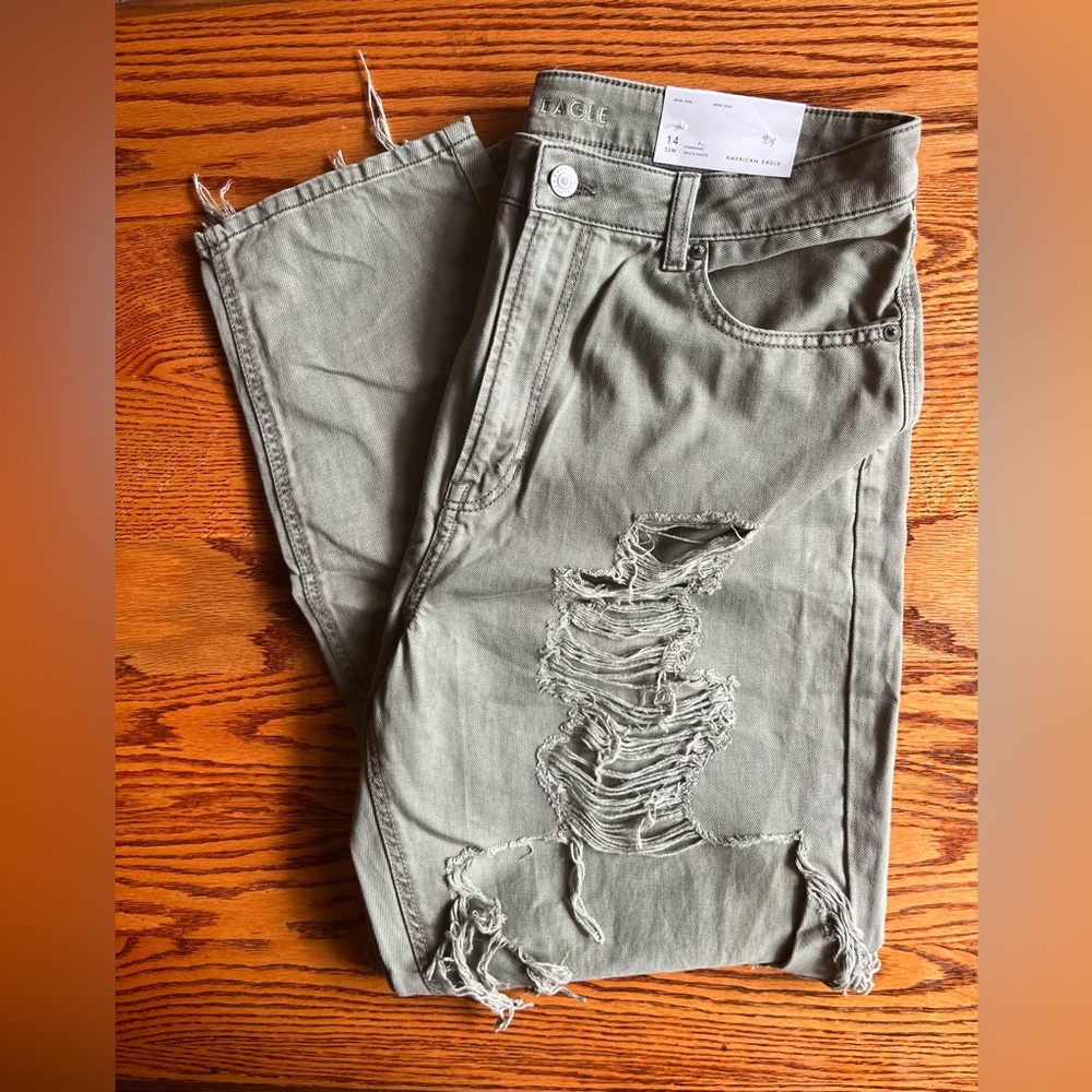 American Eagle Mom Jeans - High-waisted Ripped/Distressed in Olive Green